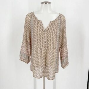 Edge Cream Tan Relaxed 3/4 Sleeve Blouse